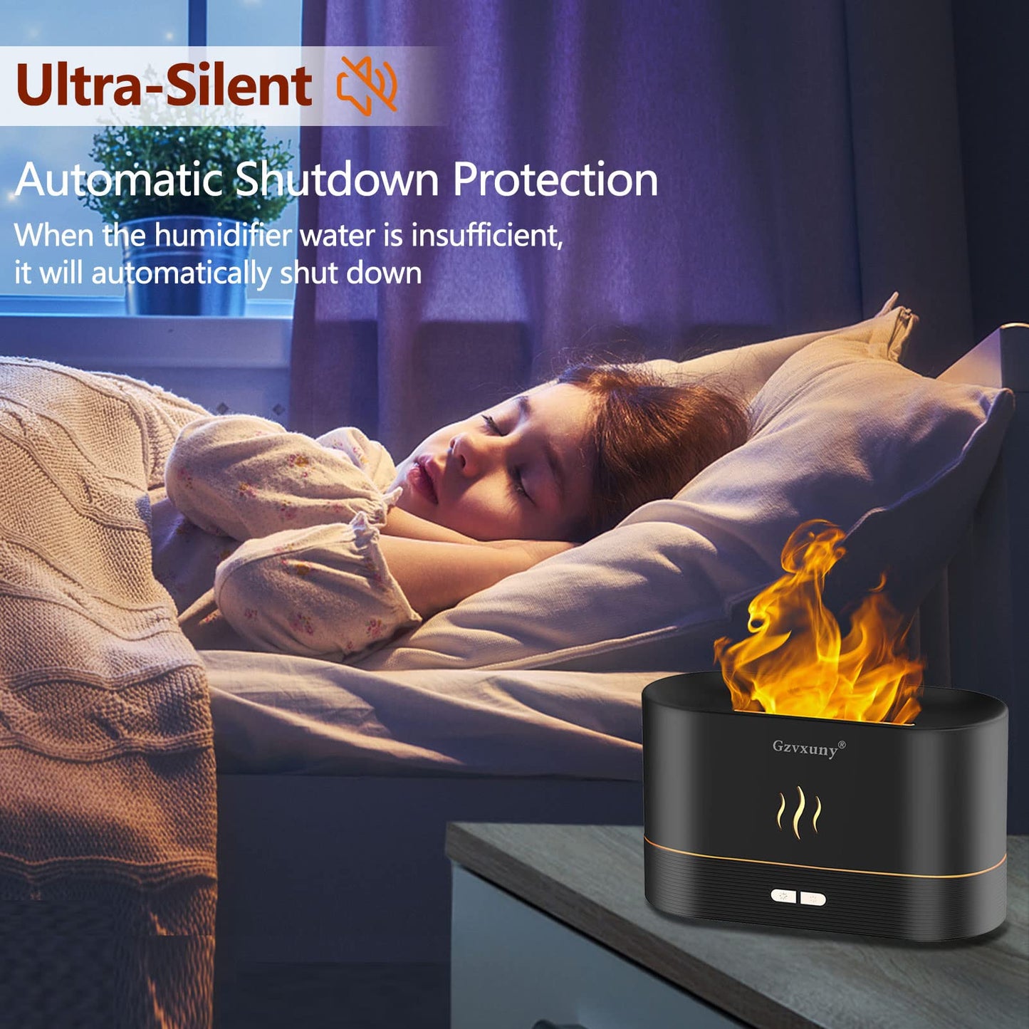 Flame Essential Oil Diffuser - 7-Color LED Flame Lights | Ultra Quiet Humidifier (Black)