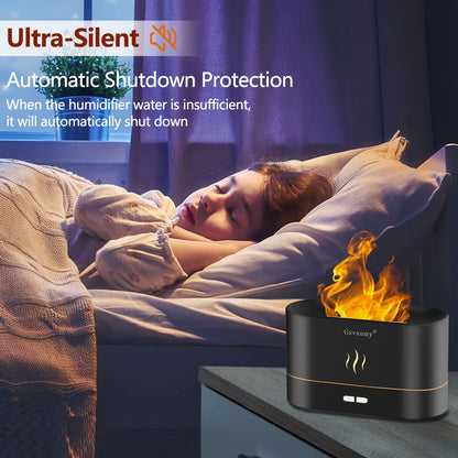 Flame Essential Oil Diffuser - 7-Color LED Flame Lights | Ultra Quiet Humidifier (Black)