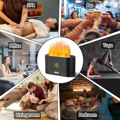 Flame Diffuser Humidifier with Auto Off – 180ml Essential Oil Diffuser (Black) | 2 Modes & Fire Flame Effect
