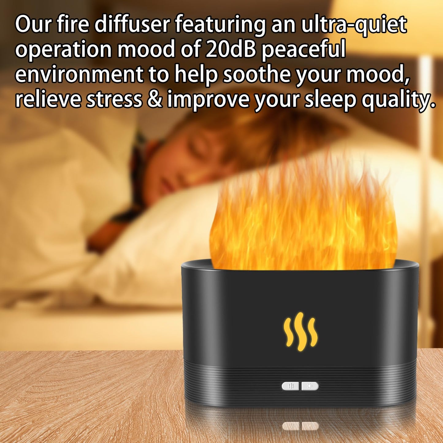 Flame Diffuser Humidifier with Auto Off – 180ml Essential Oil Diffuser (Black) | 2 Modes & Fire Flame Effect