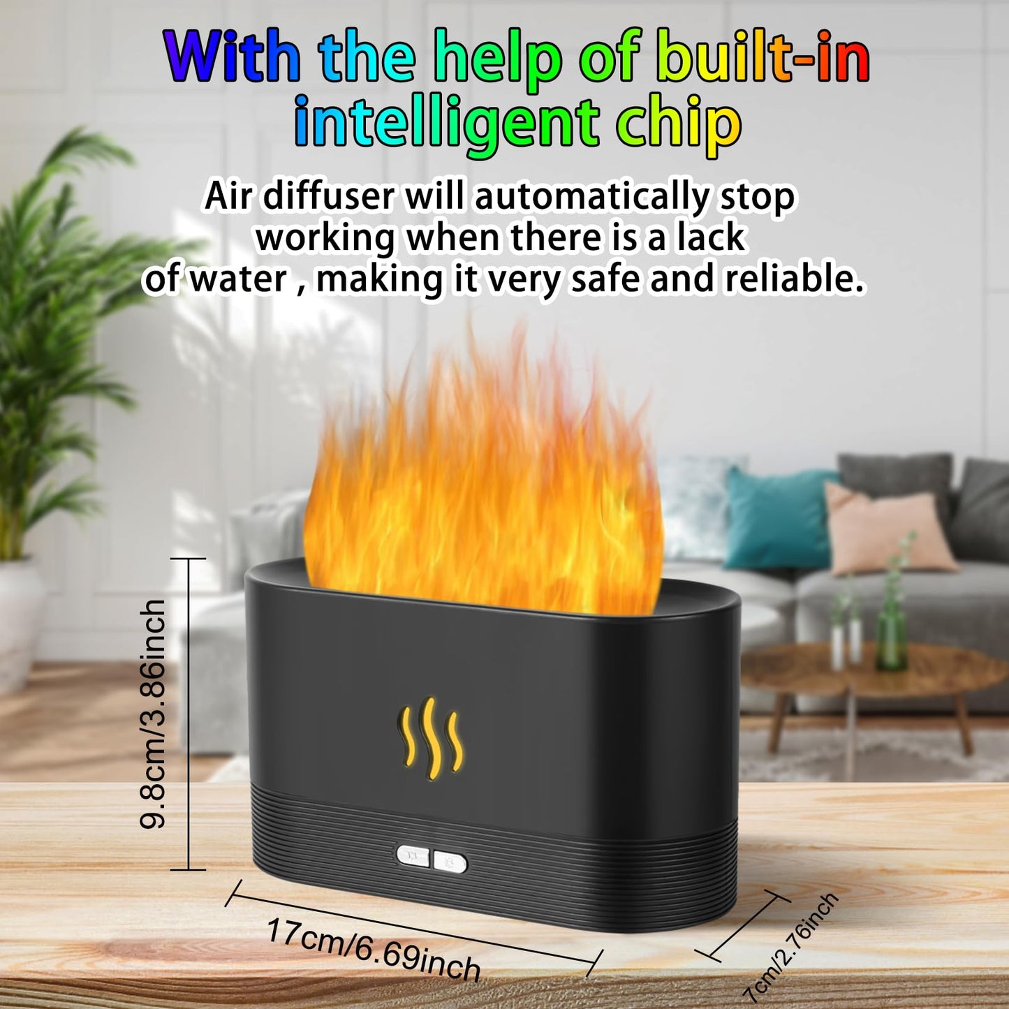 Flame Diffuser Humidifier with Auto Off – 180ml Essential Oil Diffuser (Black) | 2 Modes & Fire Flame Effect