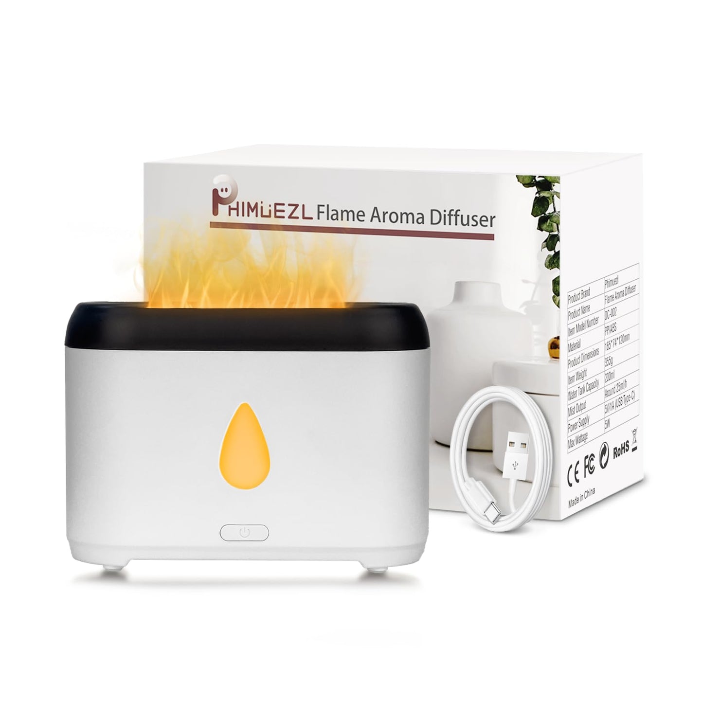 Flame Diffuser for Essential Oils | 200ml Ultrasonic Aromatherapy Diffuser with Auto-Off - Quiet Humidifier for Home, Office, Bedroom (White)