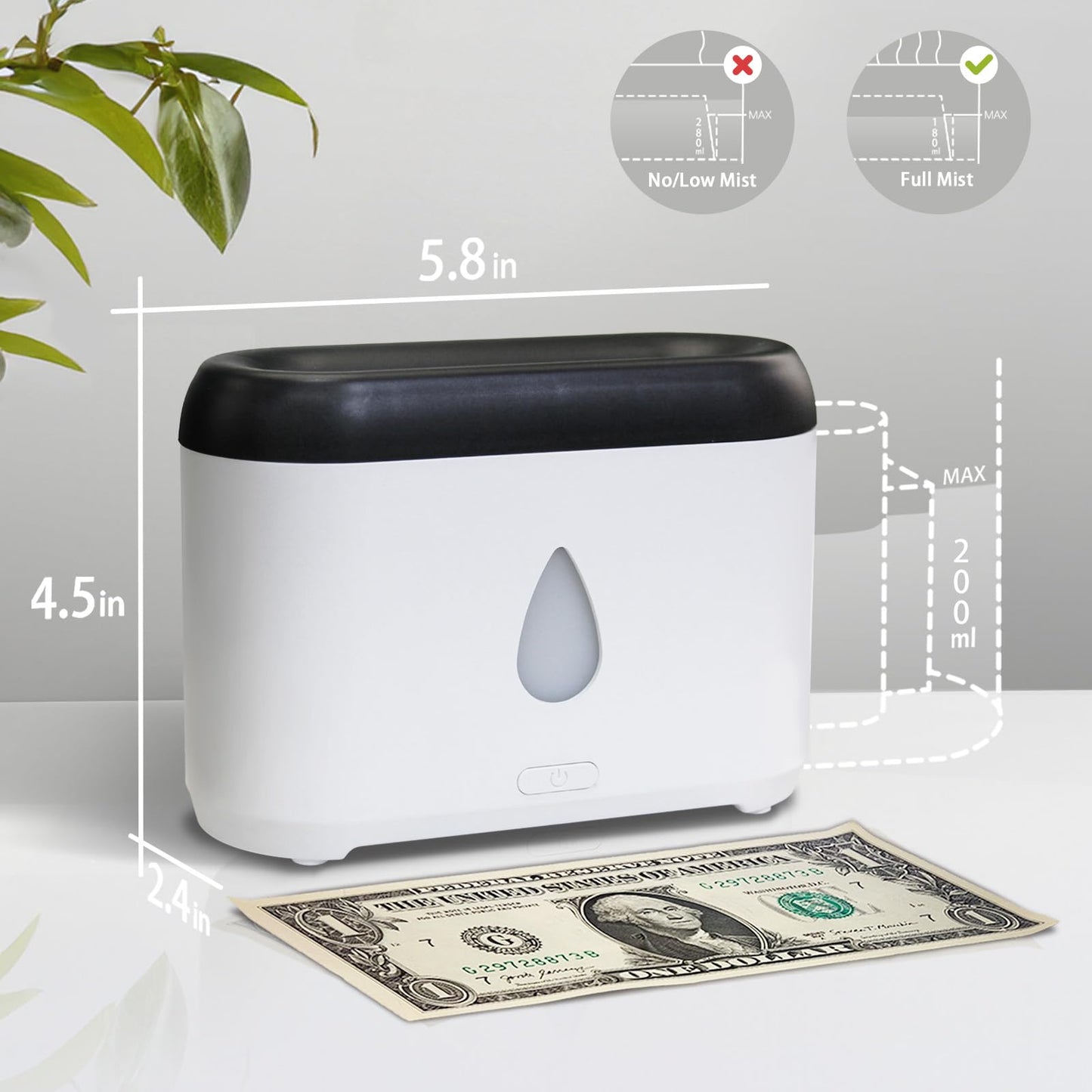 Flame Diffuser for Essential Oils | 200ml Ultrasonic Aromatherapy Diffuser with Auto-Off - Quiet Humidifier for Home, Office, Bedroom (White)