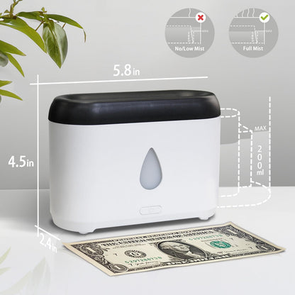Flame Diffuser for Essential Oils | 200ml Ultrasonic Aromatherapy Diffuser with Auto-Off - Quiet Humidifier for Home, Office, Bedroom (White)