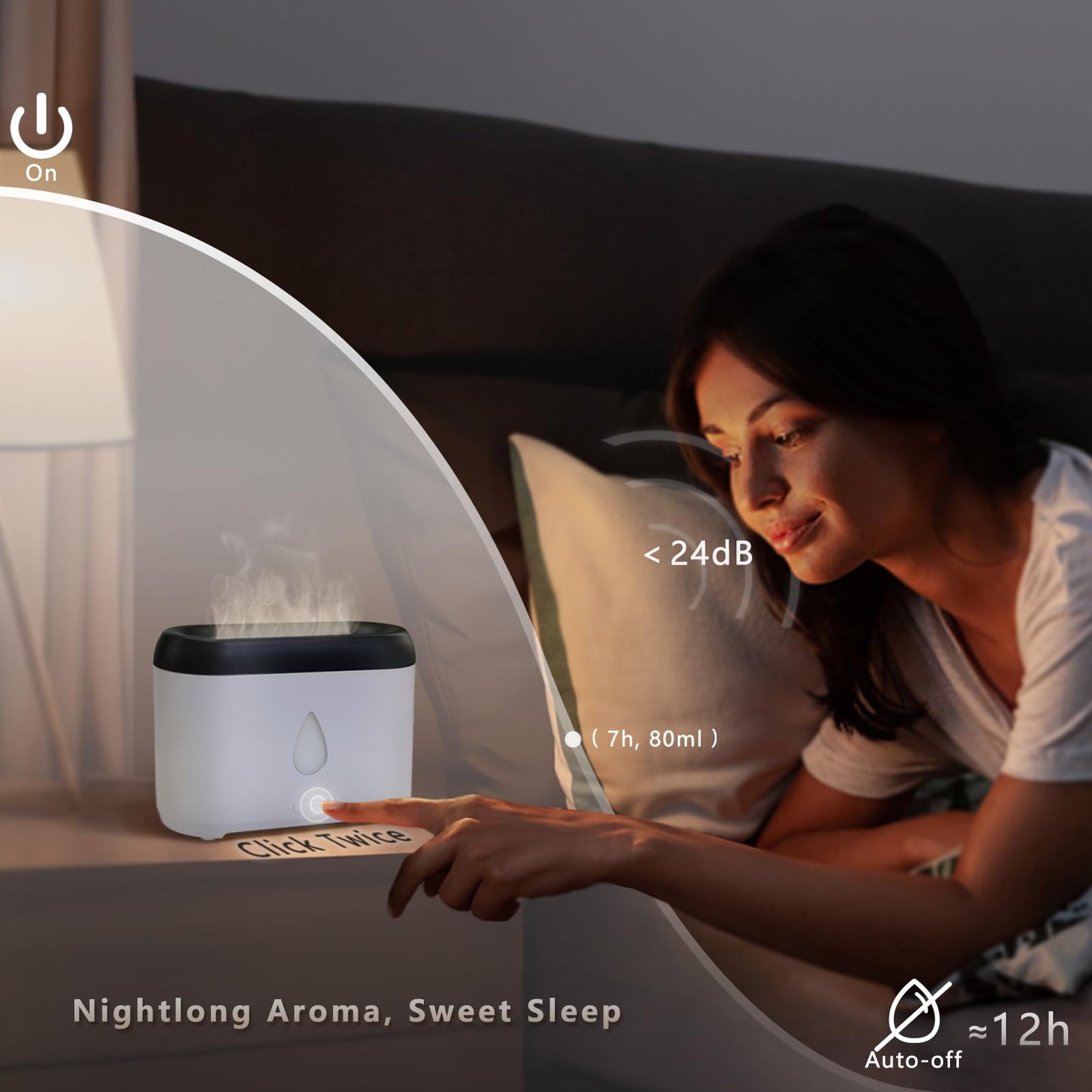Flame Diffuser for Essential Oils | 200ml Ultrasonic Aromatherapy Diffuser with Auto-Off - Quiet Humidifier for Home, Office, Bedroom (White)