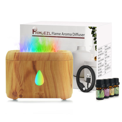 Flame Diffuser for Essential Oils – 200ml Ultrasonic Aroma Diffuser with Auto-Off, Wooden Grain (7 Colors) | Peppermint, Lavender, Tea Tree, Lemon
