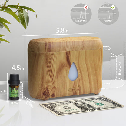 Flame Diffuser for Essential Oils – 200ml Ultrasonic Aroma Diffuser with Auto-Off, Wooden Grain (7 Colors) | Peppermint, Lavender, Tea Tree, Lemon