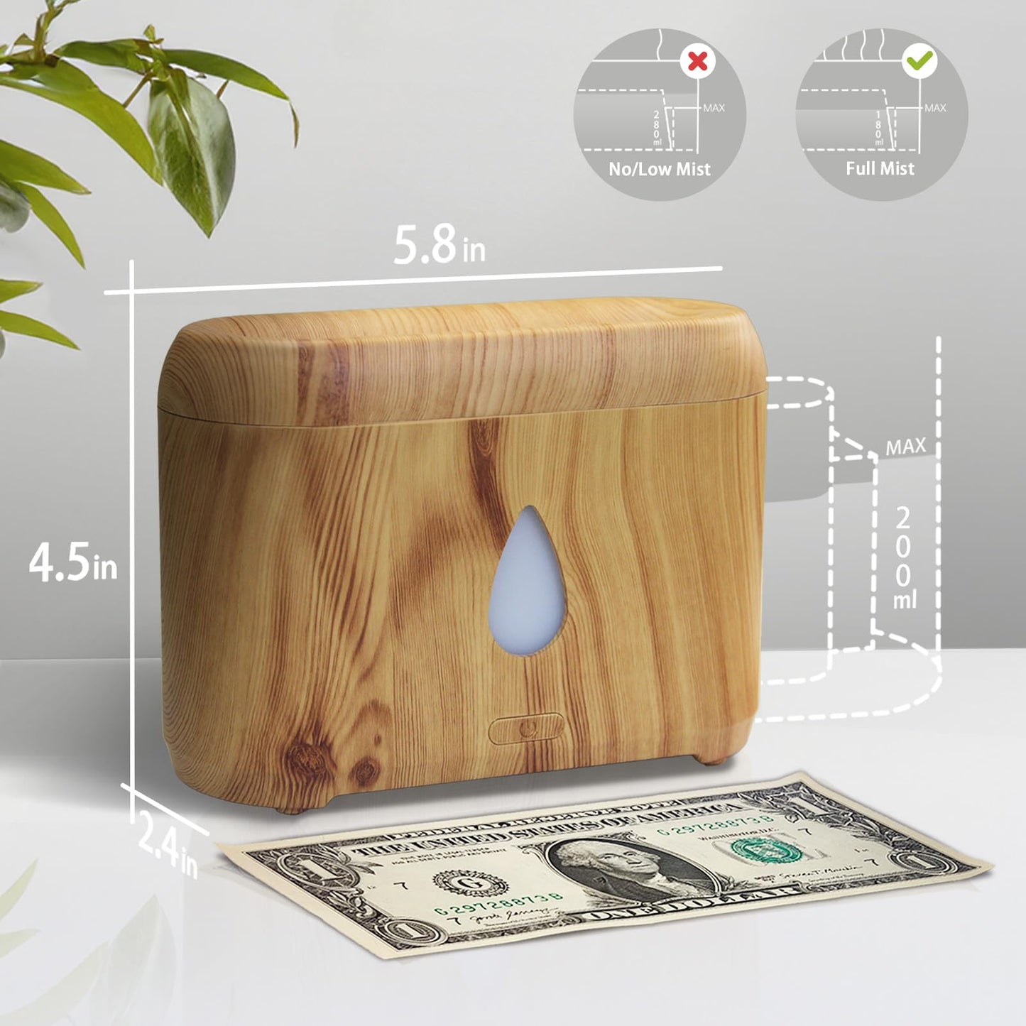 Flame Diffuser for Essential Oils | 200ml Ultrasonic Aroma Diffuser with Auto-Off (Wooden Grain)