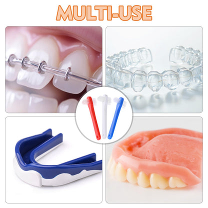 FLATRI 6 Pack Portable Denture Brush – Dual-Headed Hard Bristle Toothbrush for Dentures, False Teeth, Braces & Mouth Guards