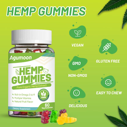 Hemp Gummies 2 Packs - High Potency Relaxing Edibles with Natural Hemp Oil Extract — Vegan, Low Sugar, Non-GMO, 120 Counts