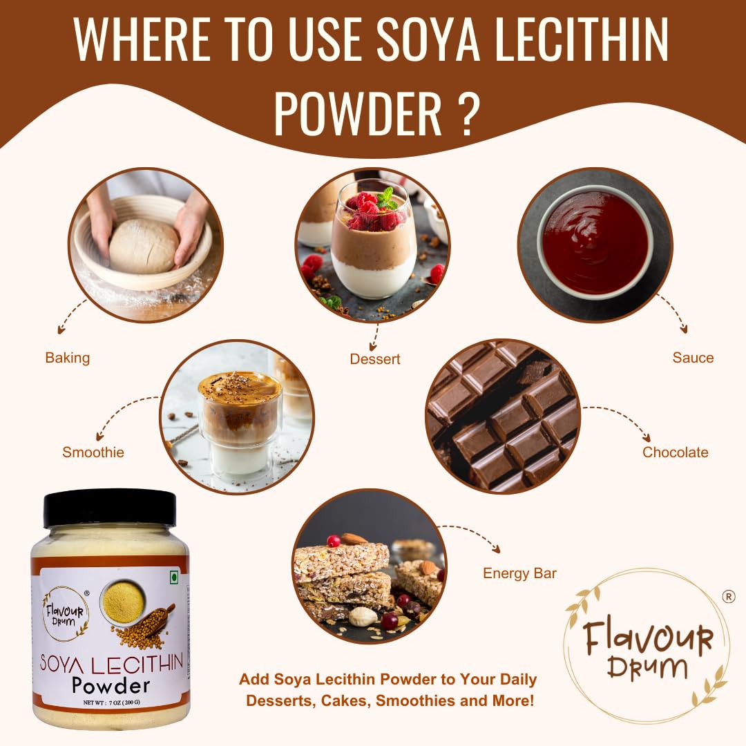 Flavour Drum SOYA Lecithin Powder 200 g (7 oz) | 100% Pure Plant-Based Emulsifier | Non-GMO Soy Lecithin for Baking, Chocolate Making, Sauces & Keto Recipes | Vegan, Gluten-Free | No Additives