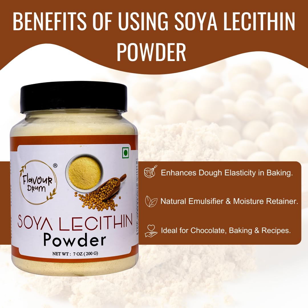 Flavour Drum SOYA Lecithin Powder 200 g (7 oz) | 100% Pure Plant-Based Emulsifier | Non-GMO Soy Lecithin for Baking, Chocolate Making, Sauces & Keto Recipes | Vegan, Gluten-Free | No Additives