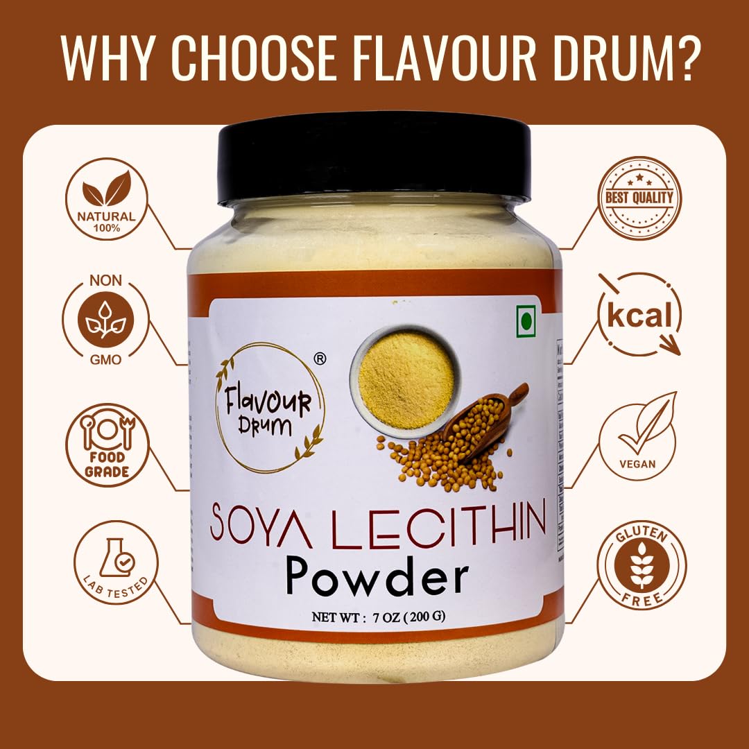Flavour Drum SOYA Lecithin Powder 200 g (7 oz) | 100% Pure Plant-Based Emulsifier | Non-GMO Soy Lecithin for Baking, Chocolate Making, Sauces & Keto Recipes | Vegan, Gluten-Free | No Additives