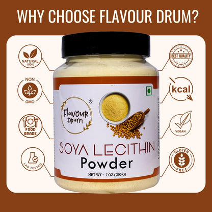 Flavour Drum SOYA Lecithin Powder 200 g (7 oz) | 100% Pure Plant-Based Emulsifier | Non-GMO Soy Lecithin for Baking, Chocolate Making, Sauces & Keto Recipes | Vegan, Gluten-Free | No Additives