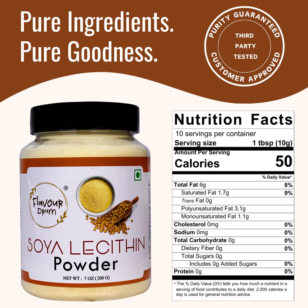 Flavour Drum SOYA Lecithin Powder 200 g (7 oz) | 100% Pure Plant-Based Emulsifier | Non-GMO Soy Lecithin for Baking, Chocolate Making, Sauces & Keto Recipes | Vegan, Gluten-Free | No Additives