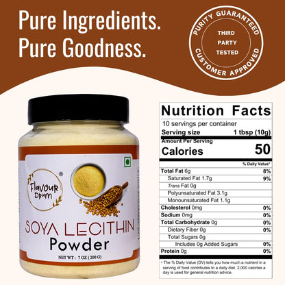 Flavour Drum SOYA Lecithin Powder 200 g (7 oz) | 100% Pure Plant-Based Emulsifier | Non-GMO Soy Lecithin for Baking, Chocolate Making, Sauces & Keto Recipes | Vegan, Gluten-Free | No Additives