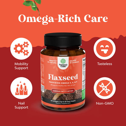 Flaxseed Oil 1000mg Softgels - High Potency Flax Seed Oil Softgels for Heart Health Digestion and Brain Support - Cold Pressed Organic Flaxseed Providing Plant Based Omega 3 6 9