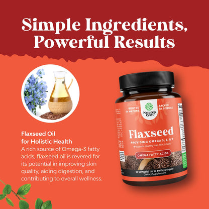 Flaxseed Oil 1000mg Softgels - High Potency Flax Seed Oil Softgels for Heart Health Digestion and Brain Support - Cold Pressed Organic Flaxseed Providing Plant Based Omega 3 6 9