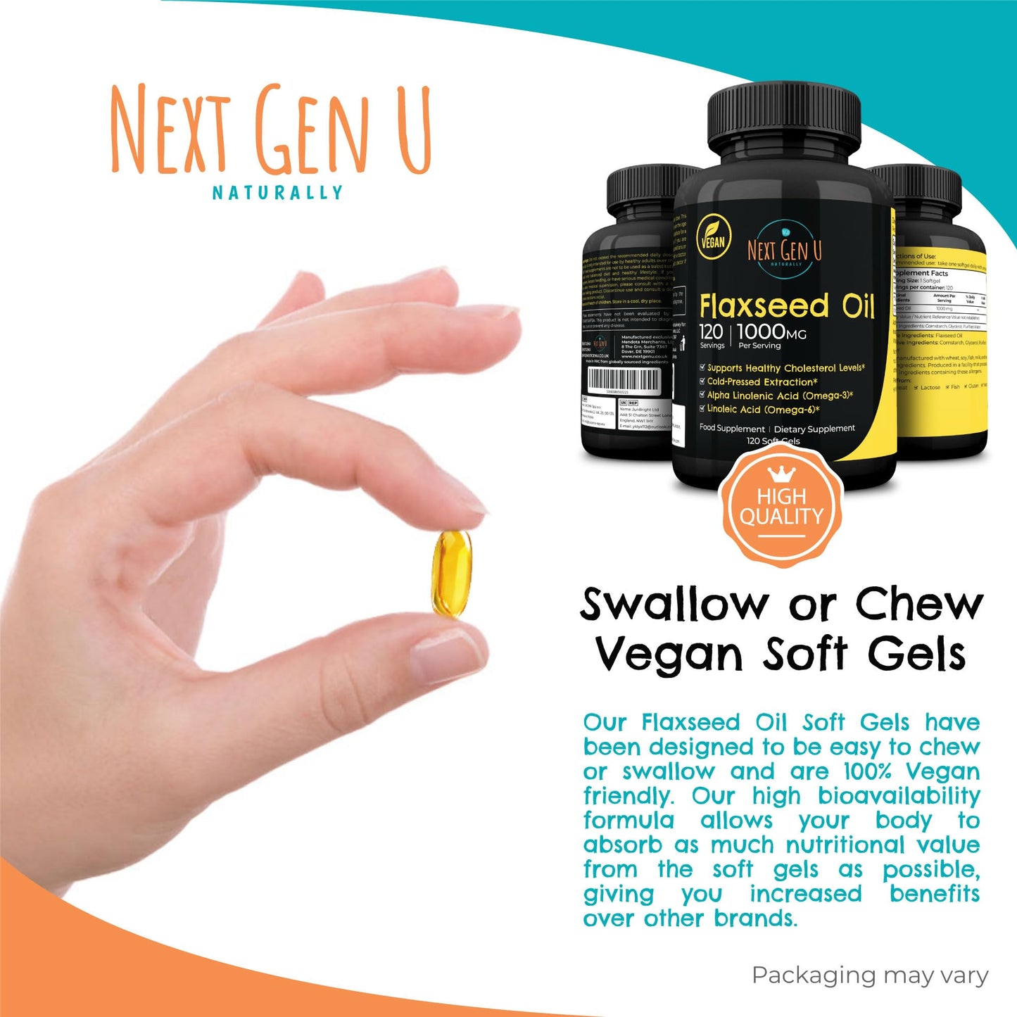Flaxseed Oil Capsules 1000 mg – 120 Vegan Soft Gels | NextGenU Pack of 2