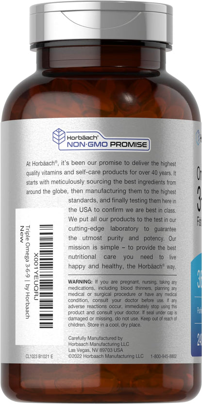 Horbäach Triple Omega 3-6-9 Softgels 240 | Fish, Flaxseed & Borage Oils | Non-GMO & Gluten Free