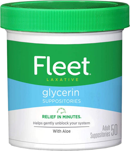 Fleet Adult Glycerin Suppositories 50-Count (2-Pack) with Aloe – Doctor-Recommended Gentle Bowel Relief