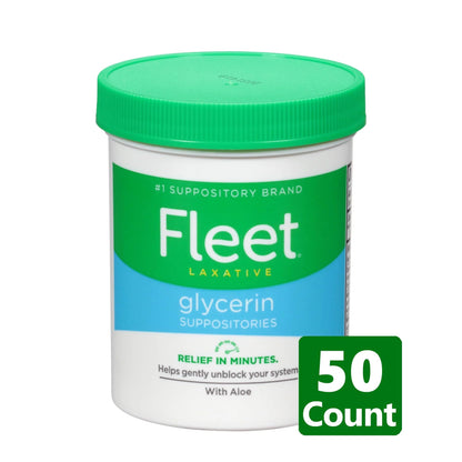 Fleet Adult Glycerin Suppositories 50-Count (2-Pack) with Aloe – Doctor-Recommended Gentle Bowel Relief