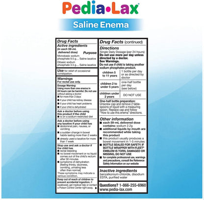 Fleet Pedia-Lax Laxative Saline Enema for Children | 2.25 fl oz x6 (Ages 2–11)