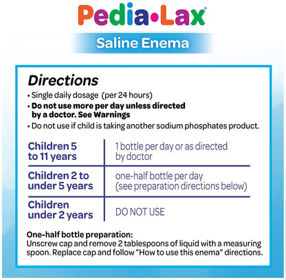Fleet Pedia-Lax Laxative Saline Enema for Children | 2.25 fl oz x6 (Ages 2–11)