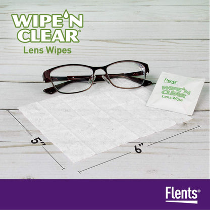 Flents Wipe 'N Clear Lens Cleaning Wipes – 300 Count, 4 Boxes, Pre-Moistened, Fast Drying, Anti-Streak | Made in USA