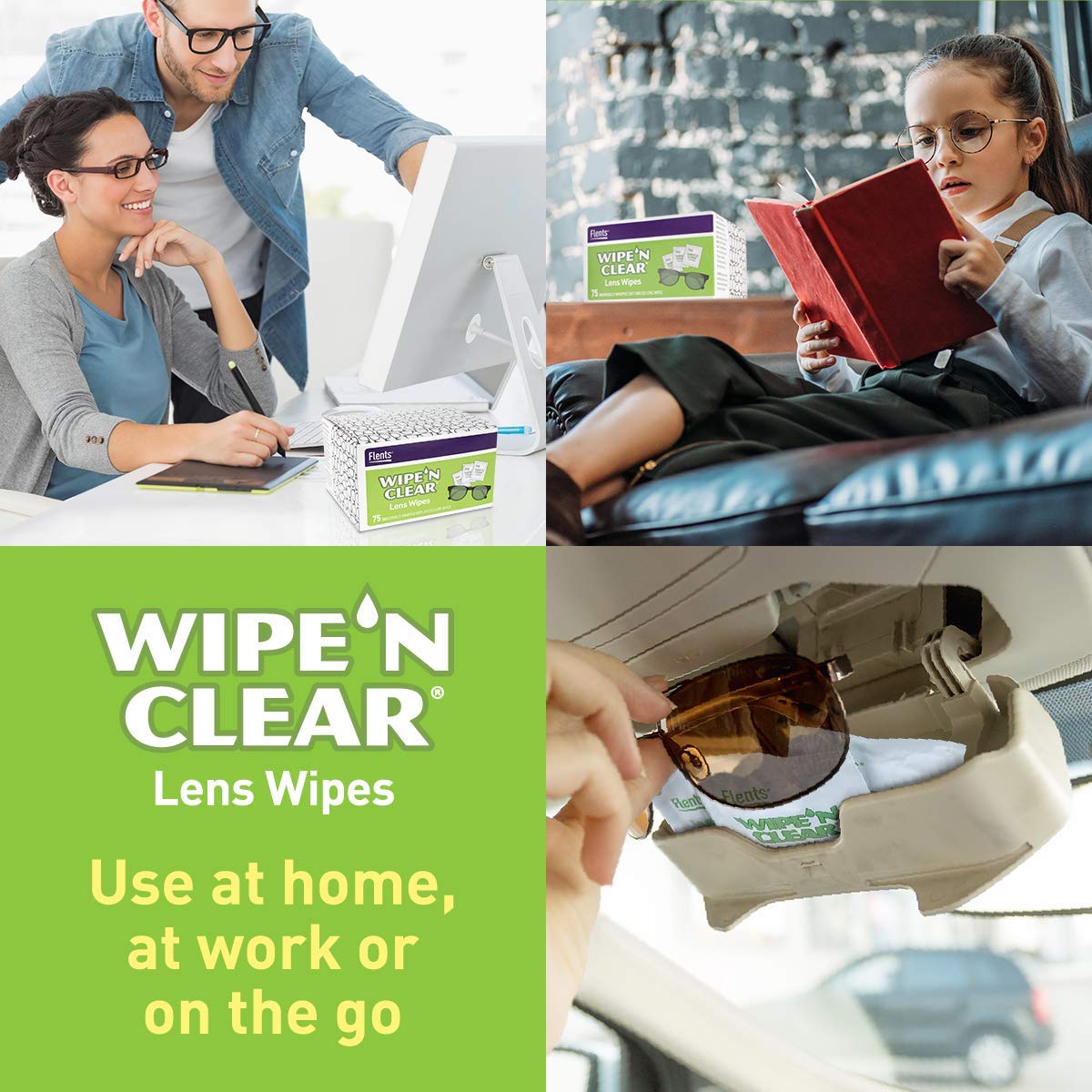 Flents Wipe 'N Clear Lens Cleaning Wipes – 300 Count, 4 Boxes, Pre-Moistened, Fast Drying, Anti-Streak | Made in USA