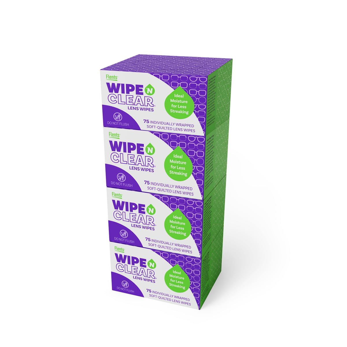 Flents Wipe 'N Clear Lens Cleaning Wipes – 300 Count, 4 Boxes, Pre-Moistened, Fast Drying, Anti-Streak | Made in USA