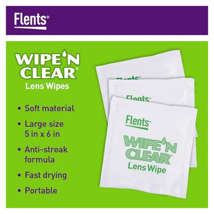Flents WIPE'N Lens Wipes, Clear – 75 Count – Individually Packaged for On-The-Go