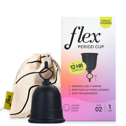 FLEX Flex Cup Starter Kit (Full Fit Size 02) | Reusable Menstrual Cup + 2 Free Discs | Pull-Tab Removal