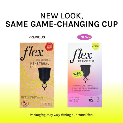 FLEX Flex Cup Starter Kit (Full Fit Size 02) | Reusable Menstrual Cup + 2 Free Discs | Pull-Tab Removal