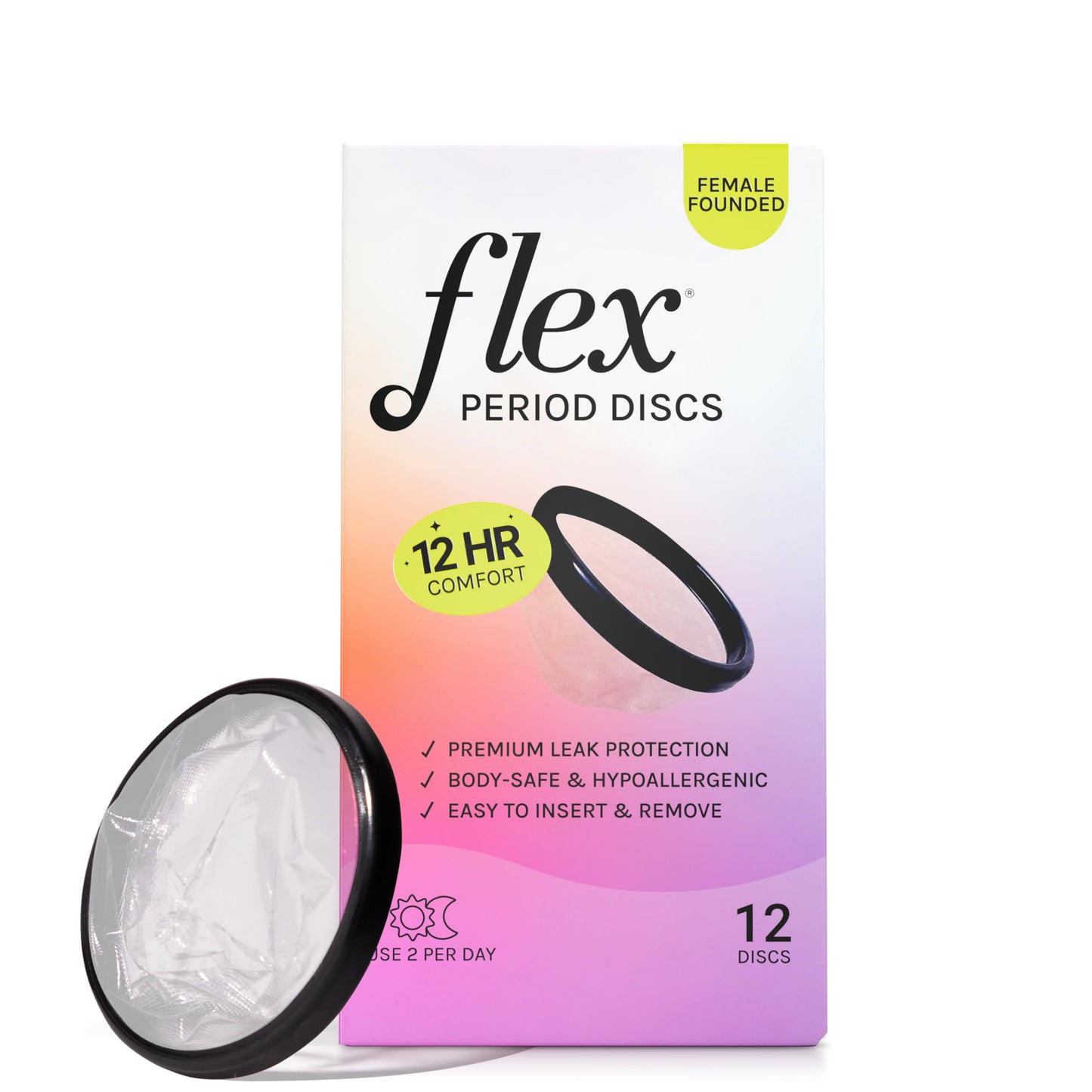 FLEX Menstrual Discs – 12 Count, Canada-Made, Beginner-Friendly Tampon Alternative, 12-Hour Protection
