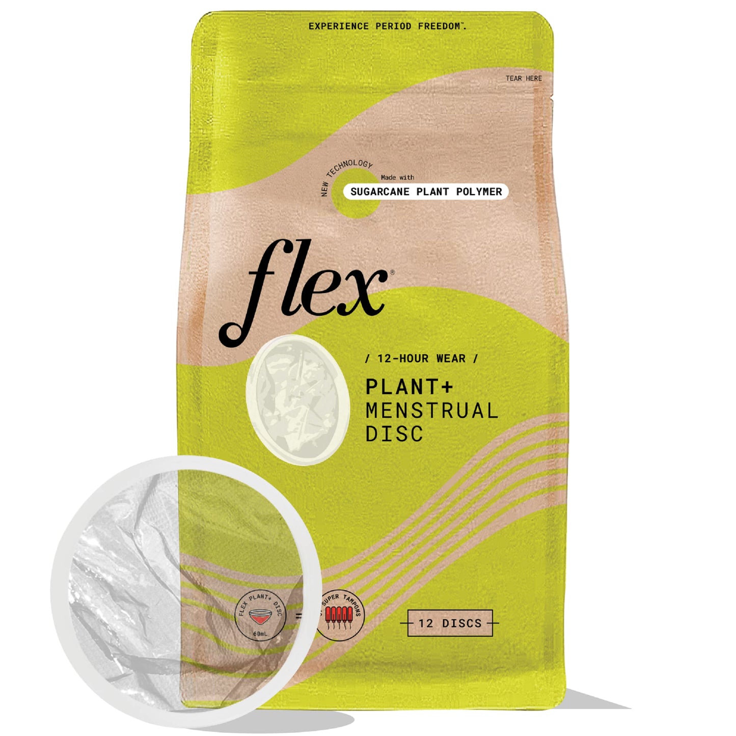FLEX Plant Plus Disc | Plant-Based Menstrual Disc (12 Count) — Capacity of 5+ Super Tampons