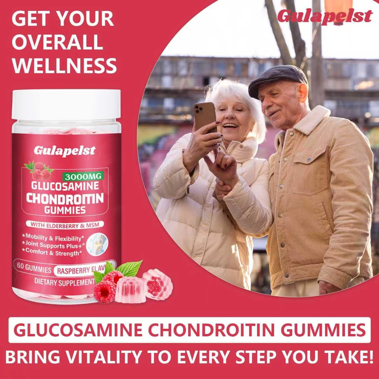 1 Pack 3000MG Glucosamine Chondroitin Gummies – Extra Strength Joint Health, MSM & Elderberry | 60 Gummies