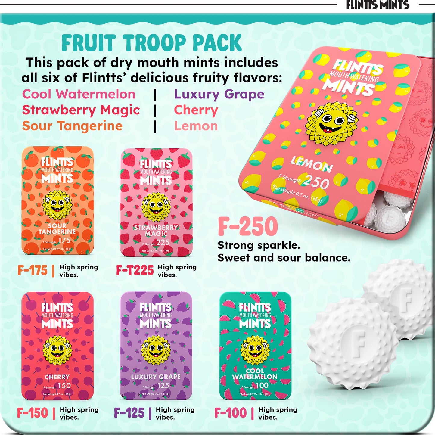 Flintts Mints Fruit Troop – Sugar Free Mints for Dry Mouth Relief & Freshness