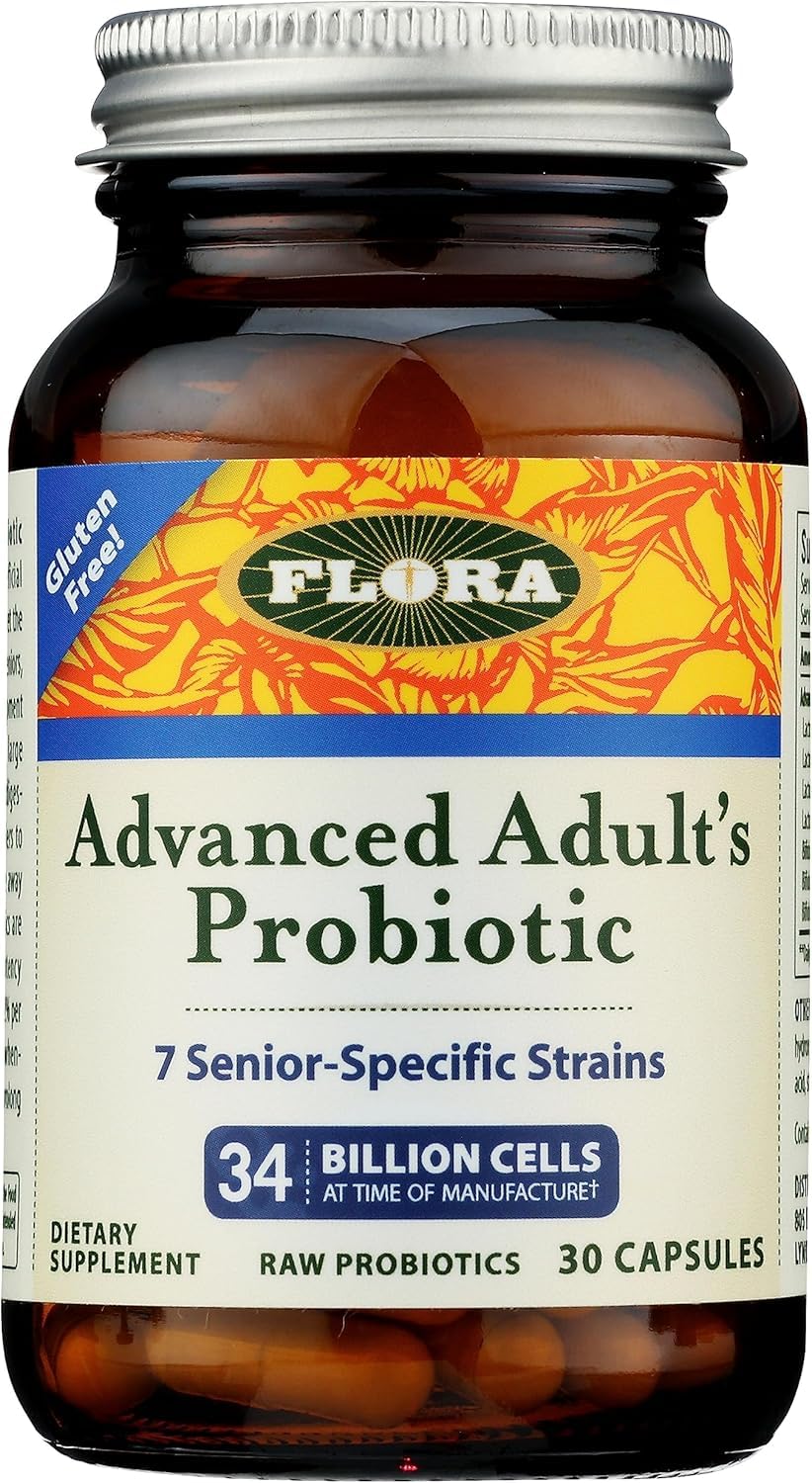 Flora Advanced Adult Probiotic – 34 Billion CFU, 7 Senior Strains, Gluten Free, 30 Capsules