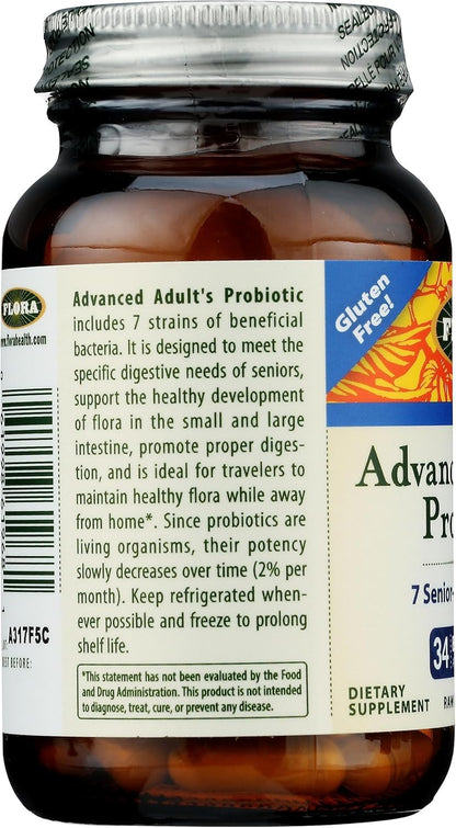 Flora Advanced Adult Probiotic – 34 Billion CFU, 7 Senior Strains, Gluten Free, 30 Capsules