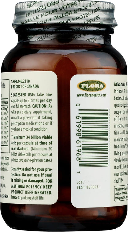 Flora Advanced Adult Probiotic – 34 Billion CFU, 7 Senior Strains, Gluten Free, 30 Capsules