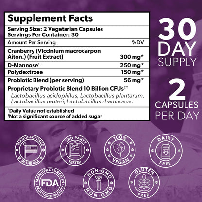 Complete Vaginal Probiotics for Women with Cranberry & D-Mannose | 60 Vegan Capsules