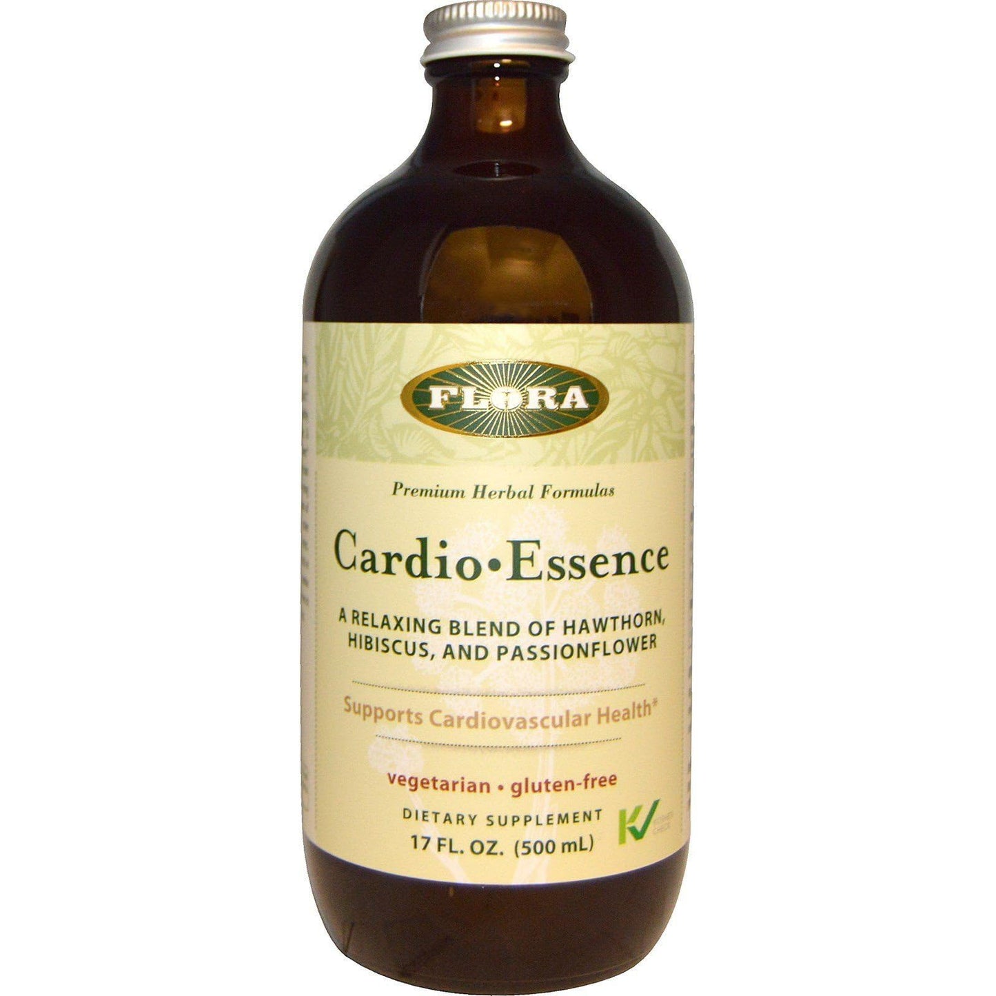 Flora Cardio-Essence: Hawthorn, Hibiscus & Passionflower Tonic – Gluten Free, Vegan, 17 oz Glass Bottle