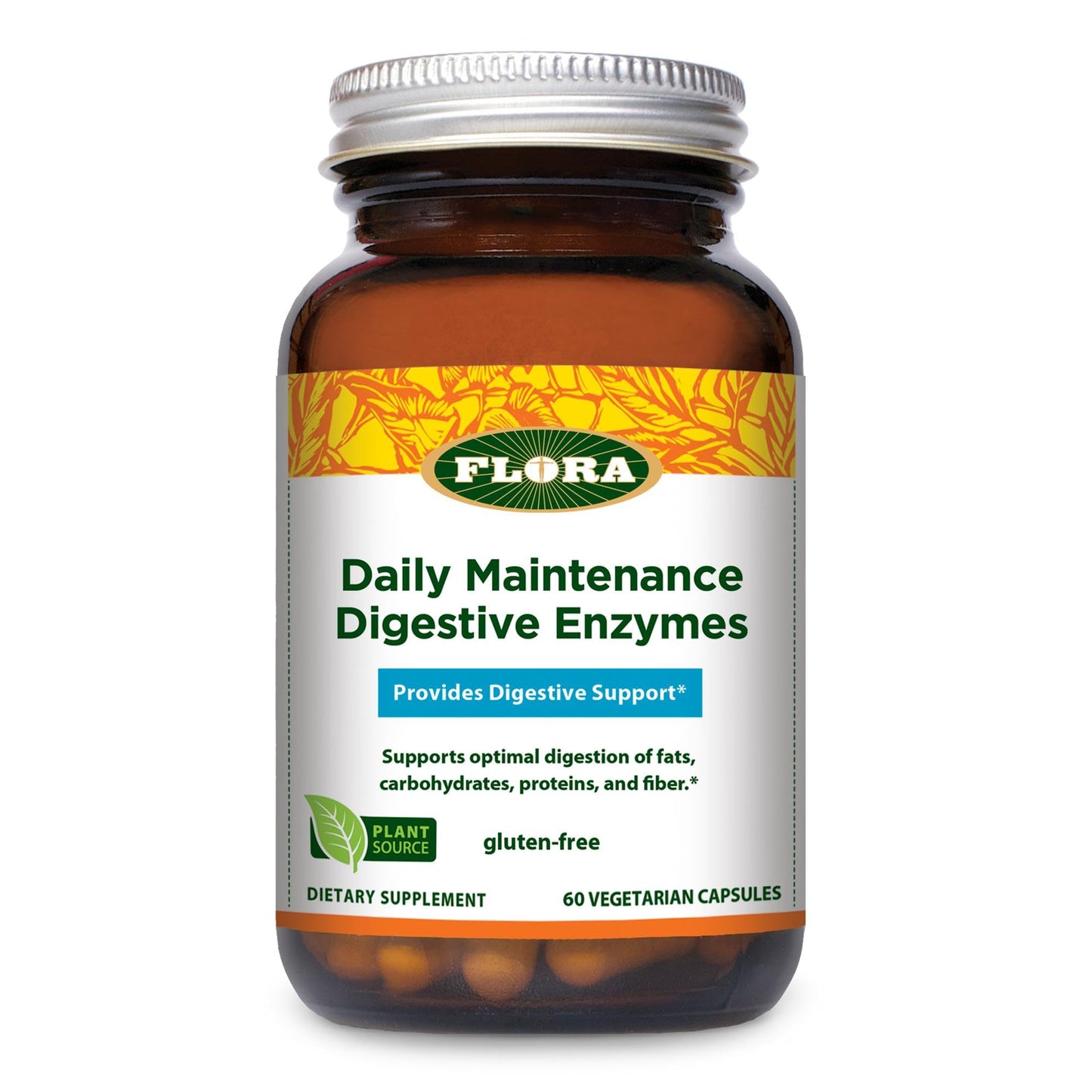 Flora Daily Maintenance Digestive Enzymes – 7 Enzymes, Gluten-Free, Non-GMO, 60 Veg Capsules