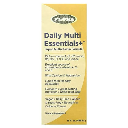 Flora Daily Multi Essentials+ Liquid Multivitamin – 13 Vitamins & Minerals, 15 fl oz
