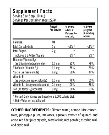 Flora Iron - Vegan Liquid Iron with B Vitamins | Red Blood Cell & Energy Support | Yeast-Free & Gluten-Free | 15 fl. oz. Glass Bottle