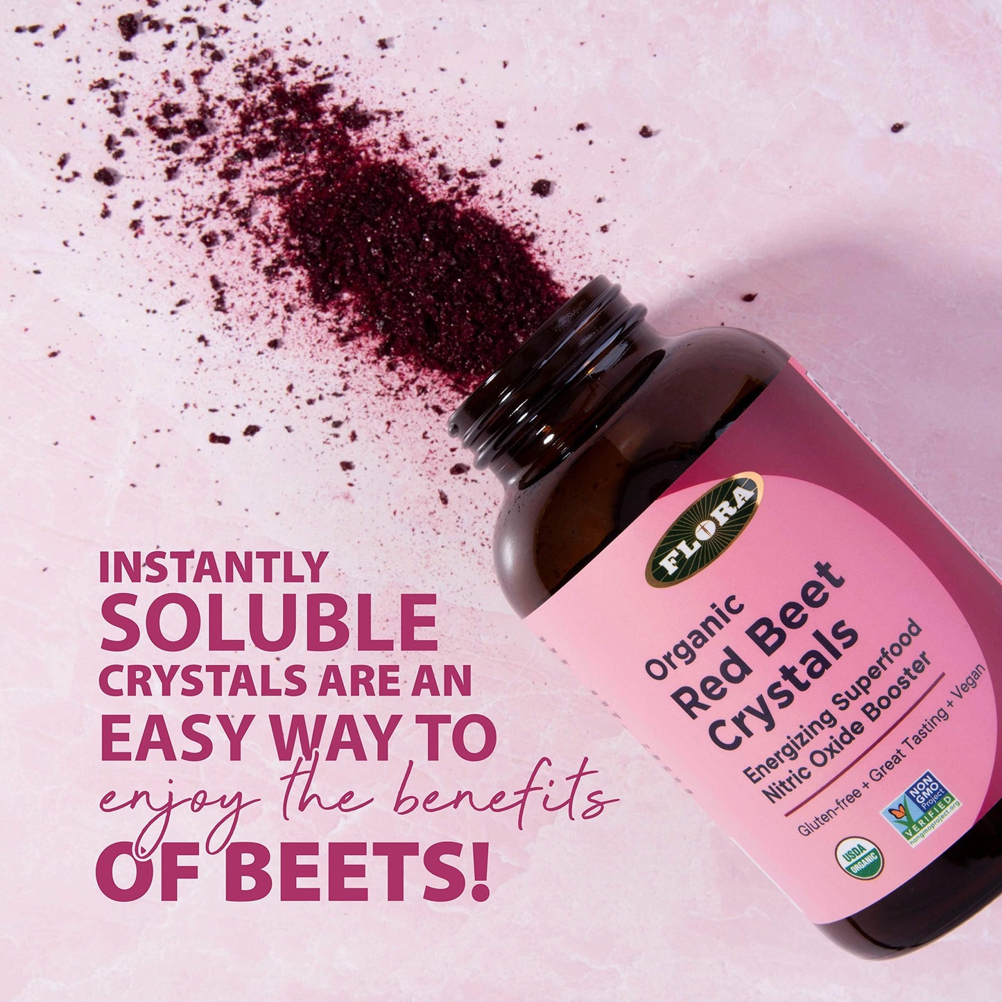 Flora Organic Red Beet Crystals – Energizing Beet Superfood, Nitric Oxide Booster, Vegan (7 oz)