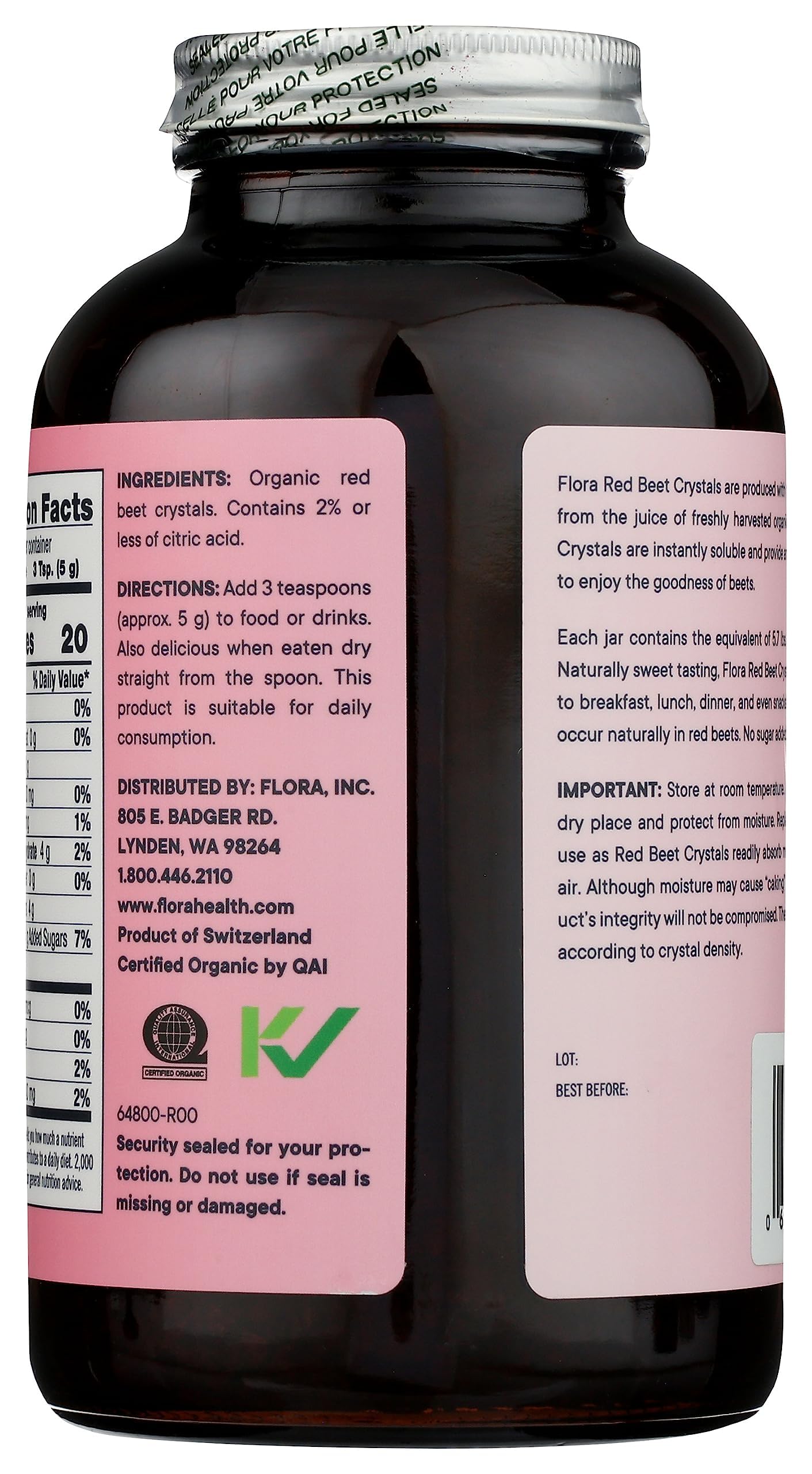 Flora Organic Red Beet Crystals – Energizing Beet Superfood, Nitric Oxide Booster, Vegan (7 oz)