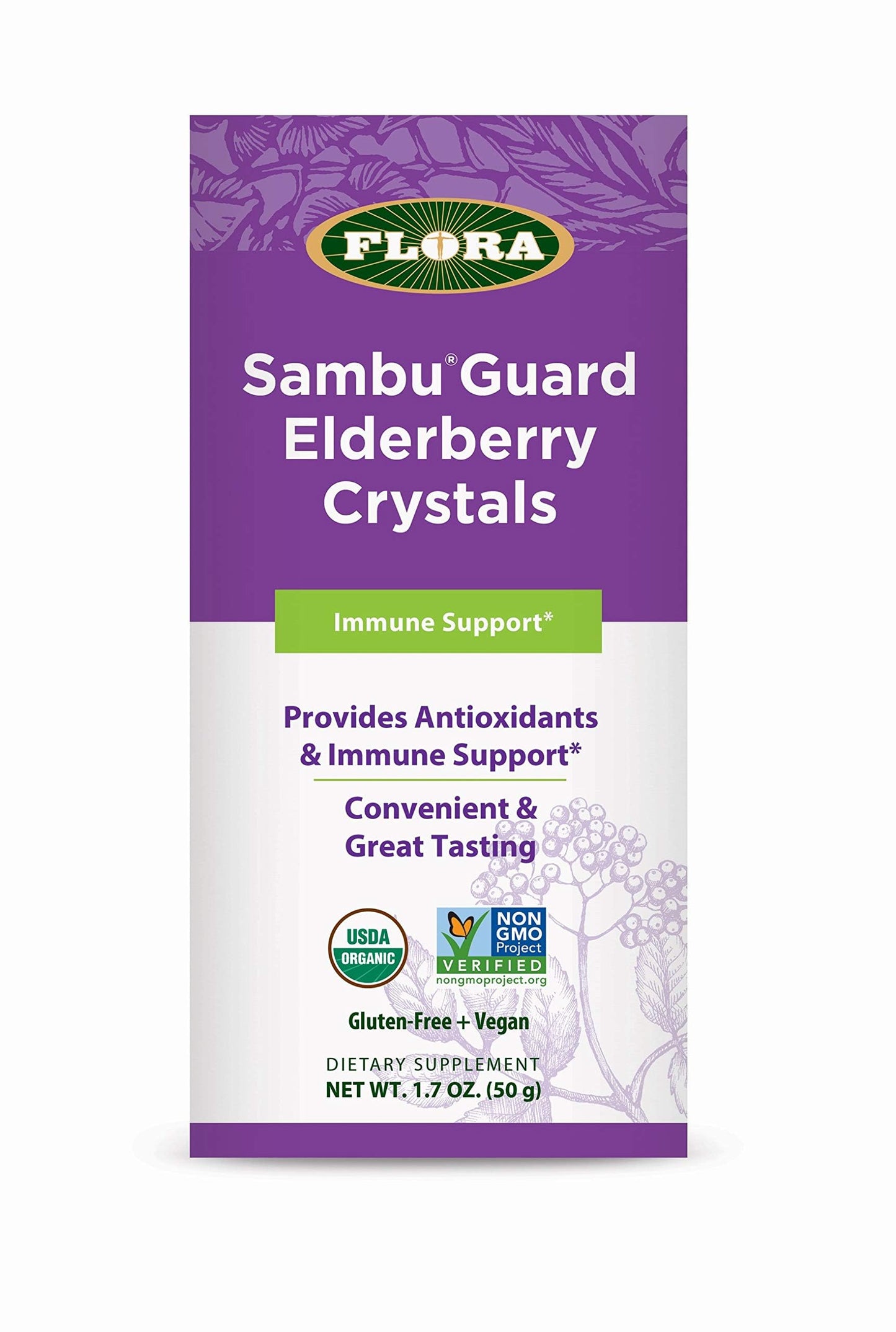Flora SambuGuard Elderberry Crystals – Antioxidants & Immune Support, 1.7-oz Powder