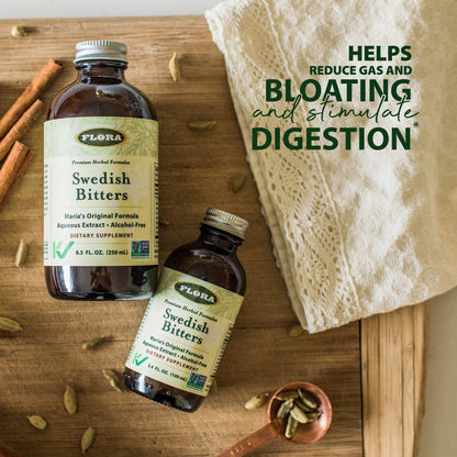 Flora Swedish Bitters for Digestion | Alcohol-Free 3.4 fl oz Bottle | Maria Treben Original Formula